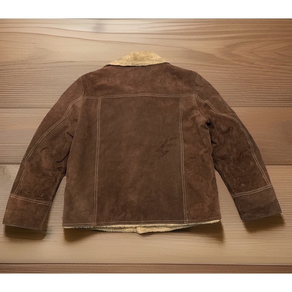 Vintage 70s Suede Sherling Lined Rancher Coat JC Penny Cowhide Leather Western L - Picture 2 of 11